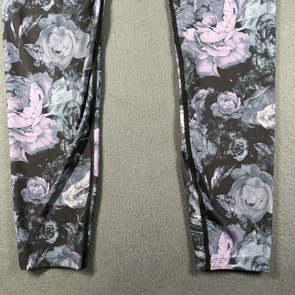 Apana Leggings Womens Large Black Purple Floral High Rise Yoga Pants Spandex Gym - Picture 8 of 11
